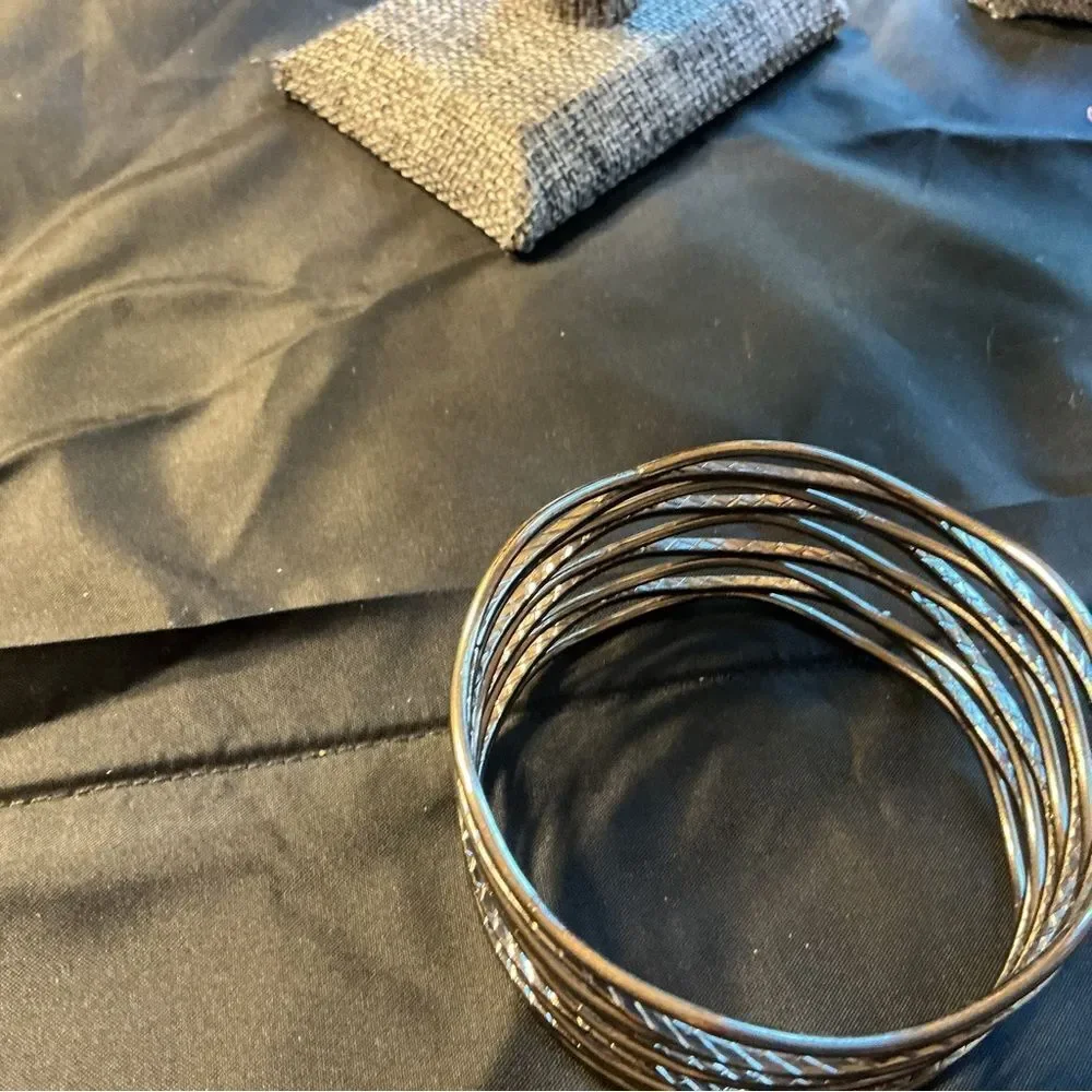 Silvertone Wide Wavy Bangle Bracelets